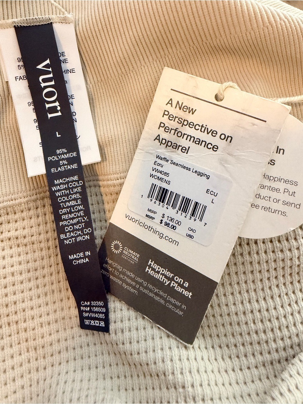 Vuori Waffle Seamless Legging Ecru NWT Large VW4085 - Picture 2 of 8